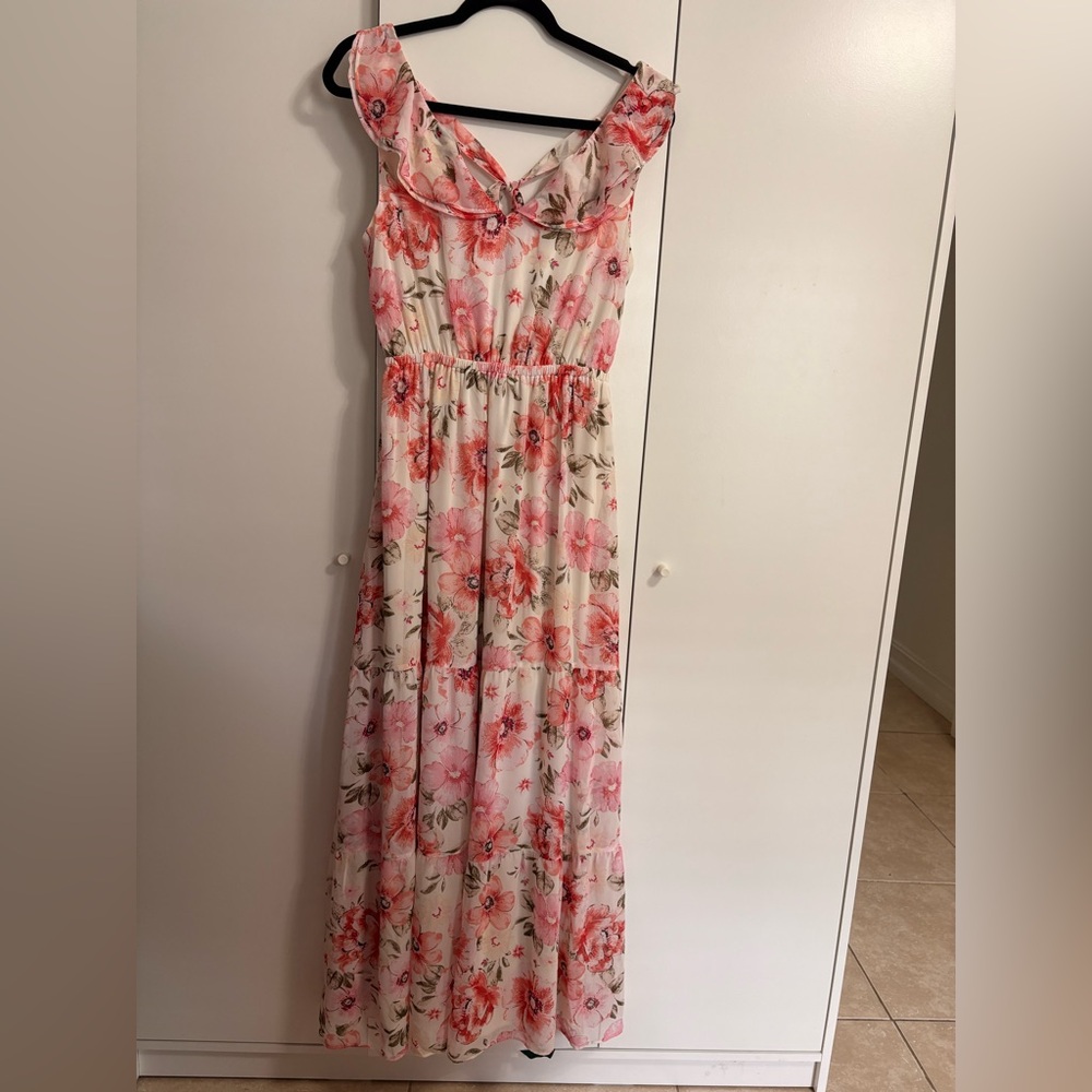 Floral Pink and Cream Maxi Dress